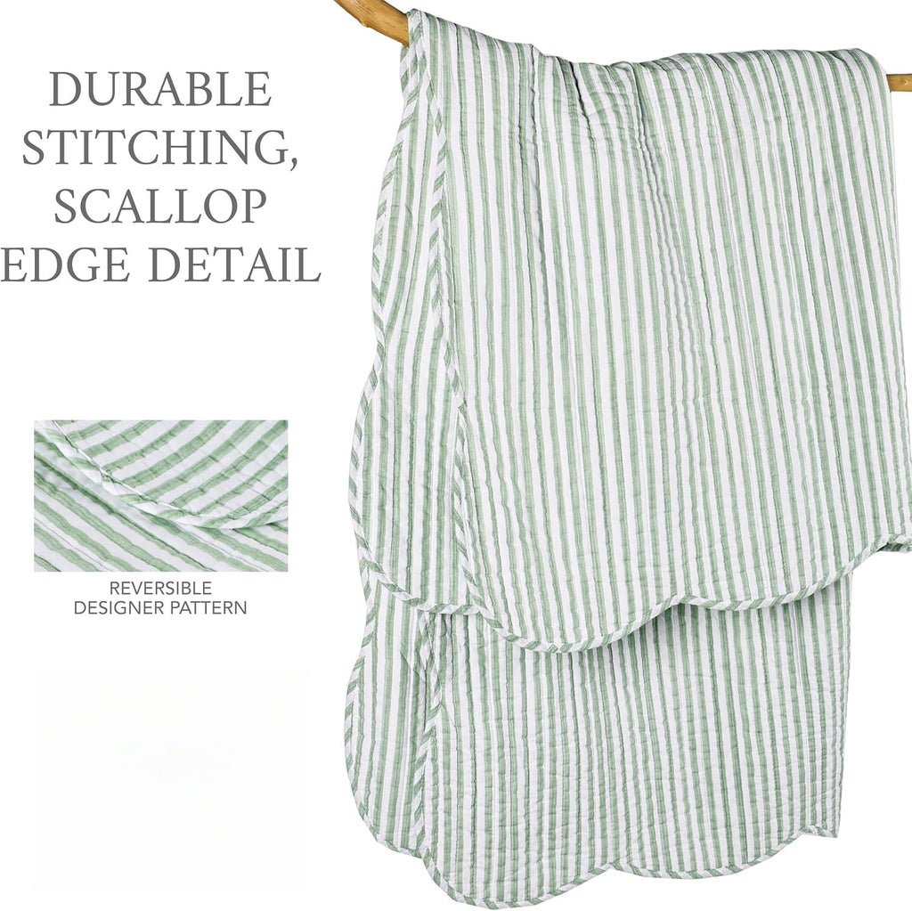 50x60 Sage Stripe Quilted Throw