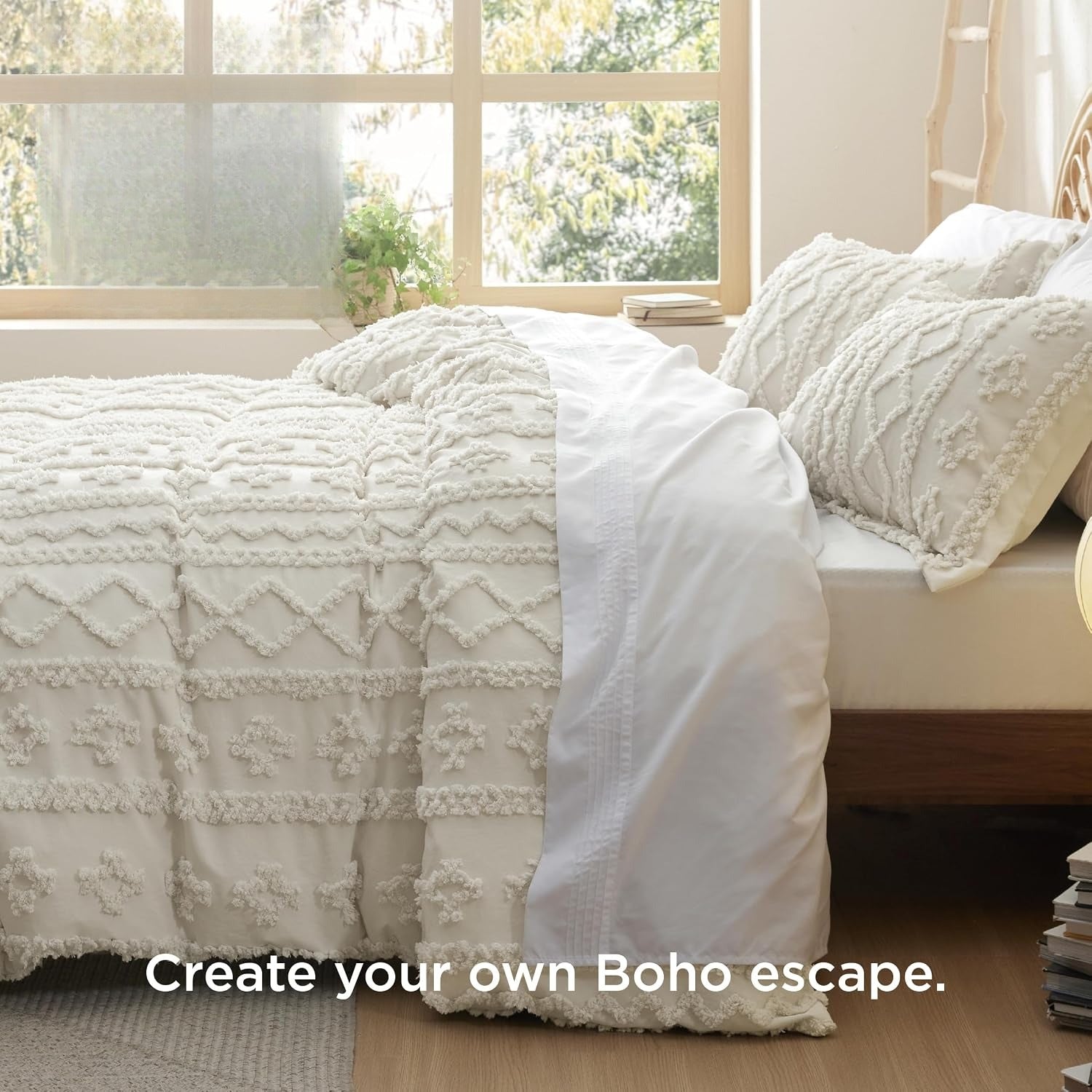 Beige Tufted Boho Duvet Cover Set