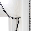 52x63 Black Pom Pom Sheer Curtains