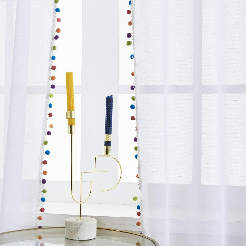 63Inch Multi‑Color Pom Pom Sheer Curtains