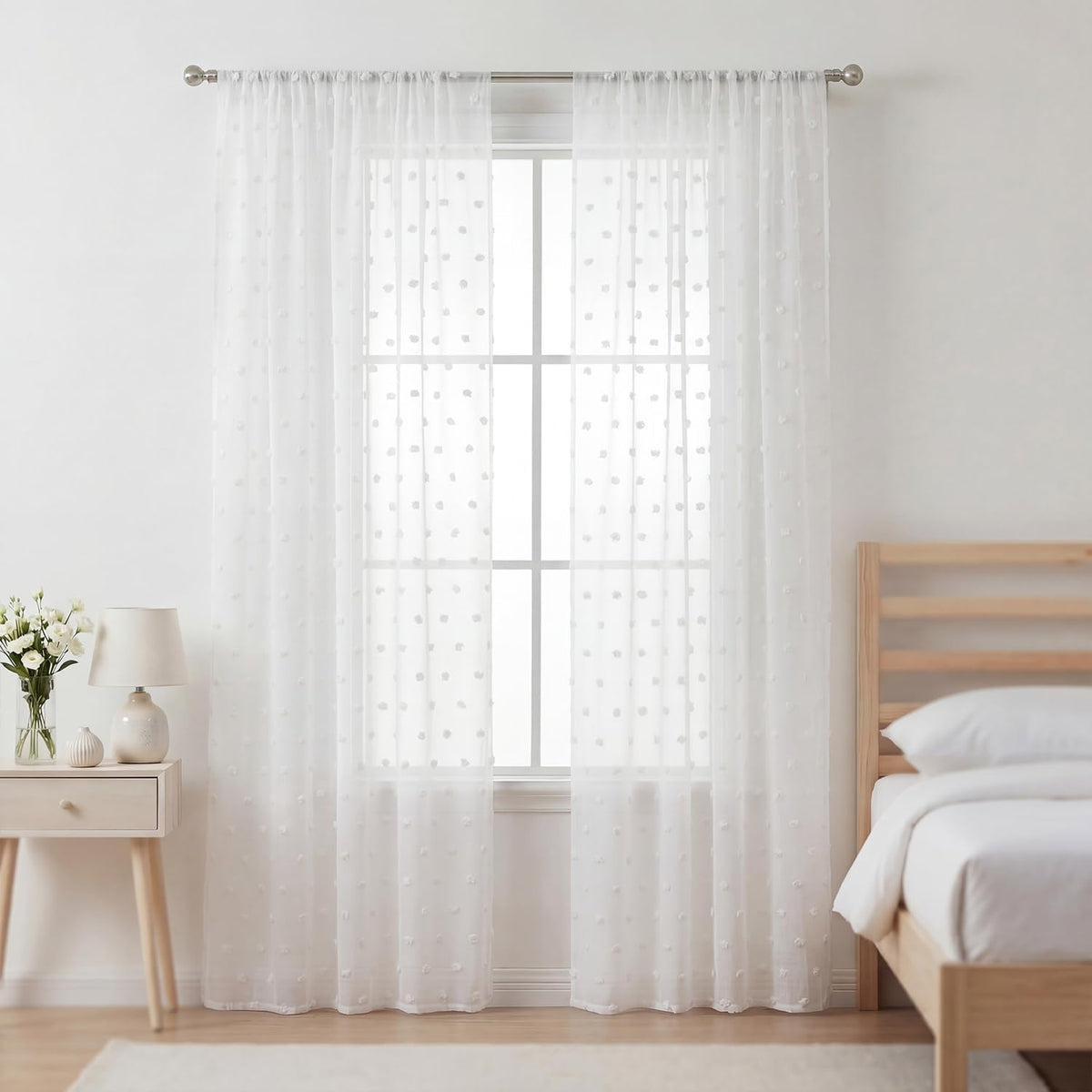 52x84 White Pom Pom Sheer Curtains