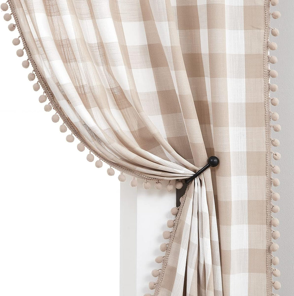 84Inch Buffalo Check Pom Pom Curtains