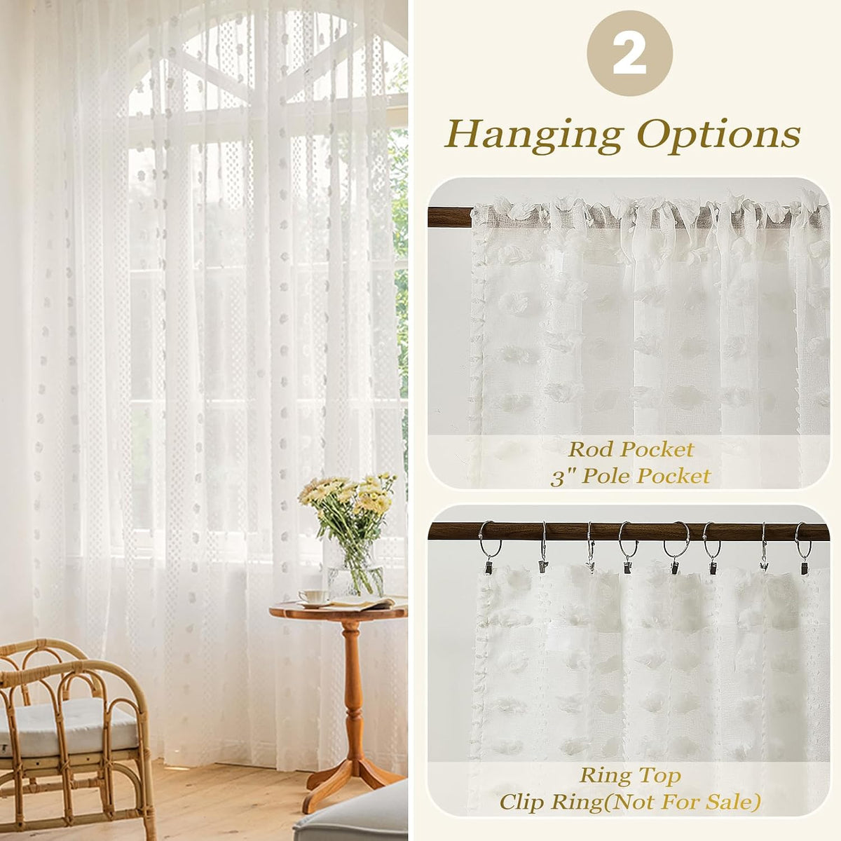 84 Inch White Pom Pom Sheer Curtains