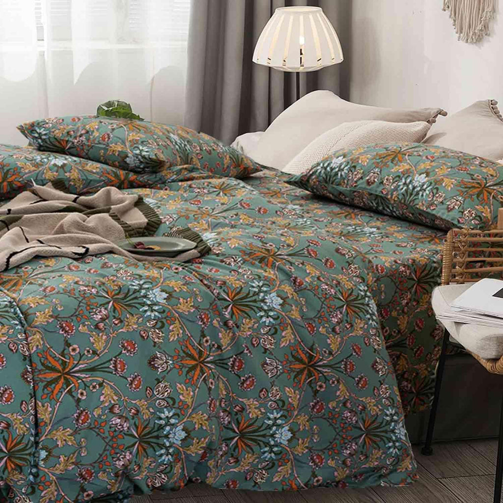 90"x90" Green Floral Paisley Duvet Cover Set