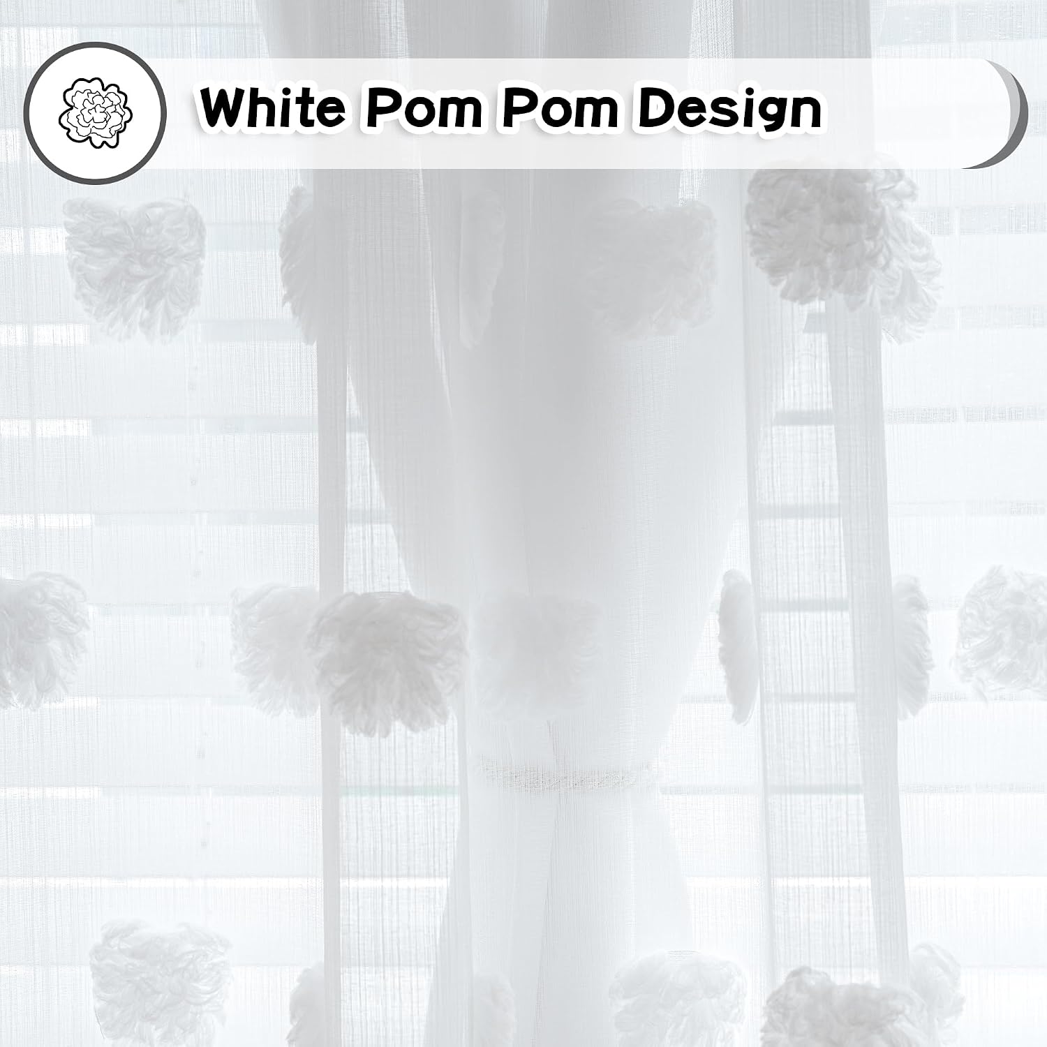 95 Inch White Pom Pom Curtains