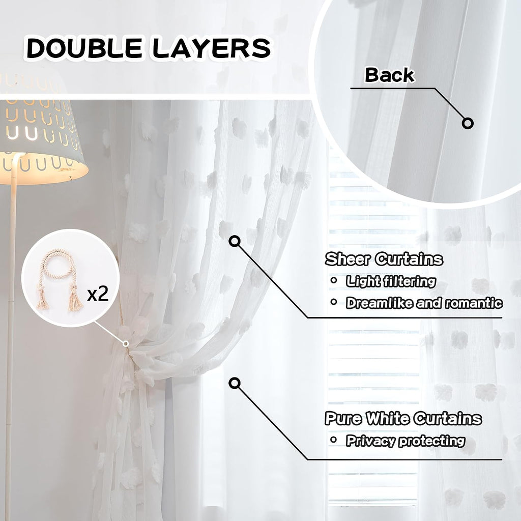 95 Inch White Pom Pom Curtains