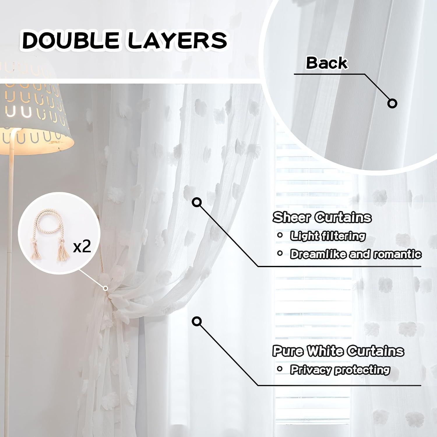 95 Inch White Pom Pom Curtains