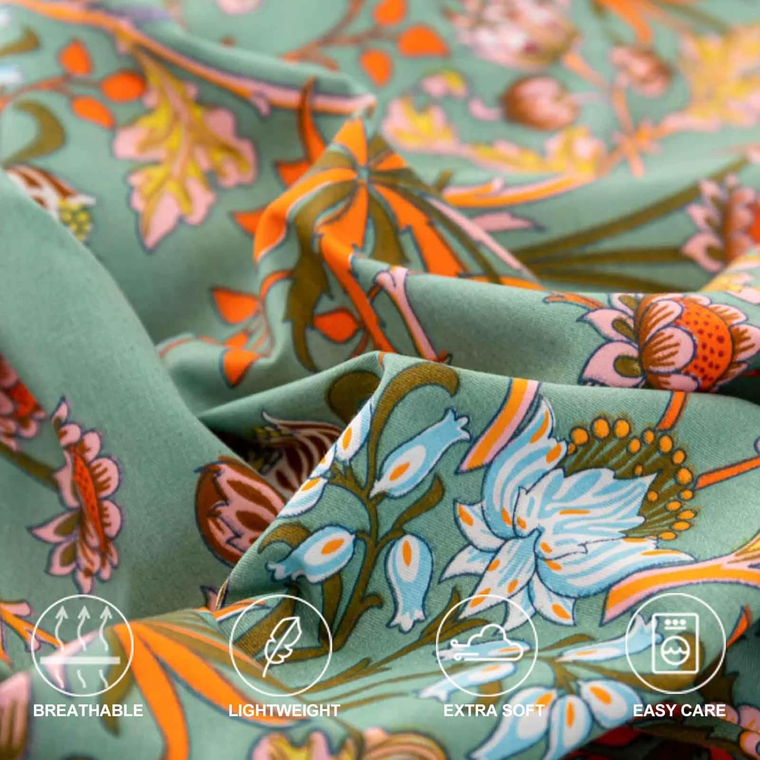 90"x90" Green Floral Paisley Duvet Cover Set