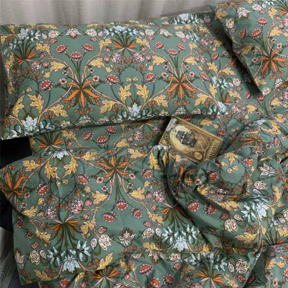 90"x90" Green Floral Paisley Duvet Cover Set