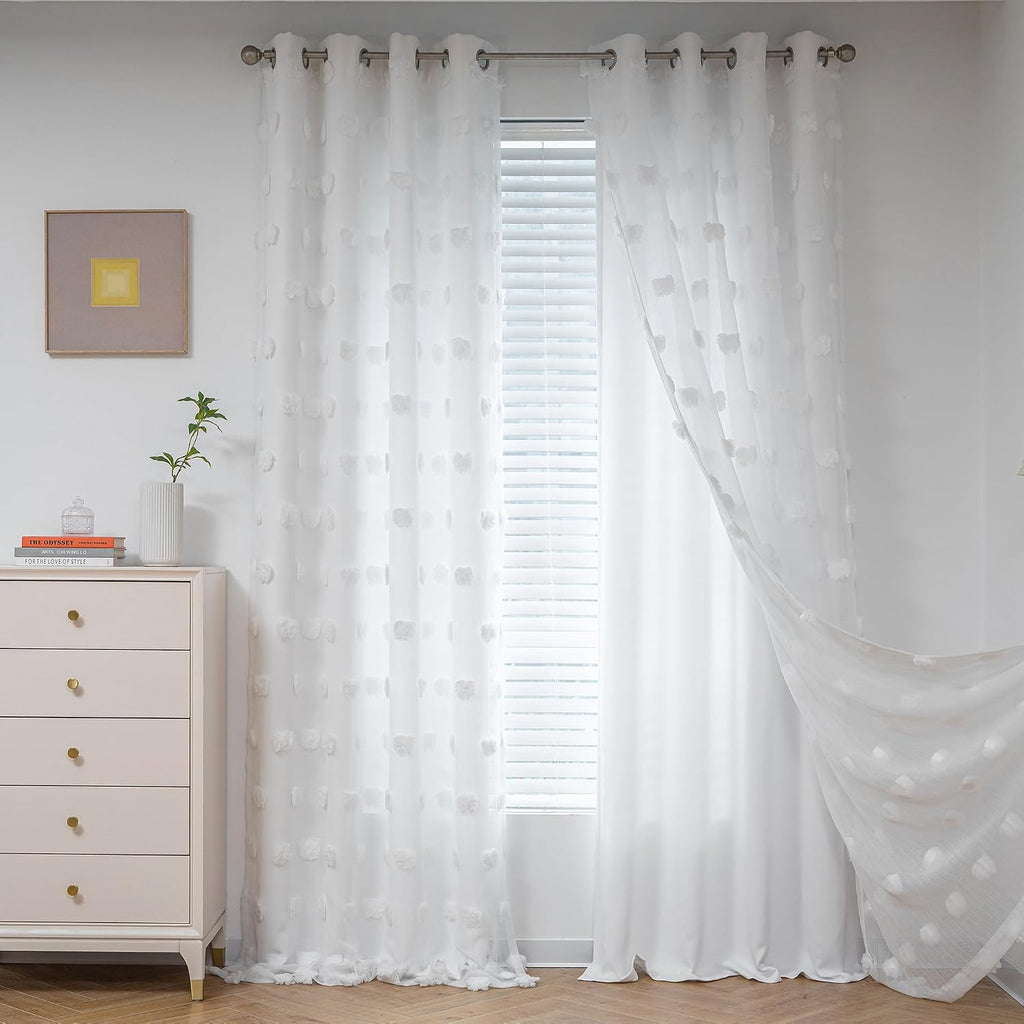 95 Inch White Pom Pom Curtains