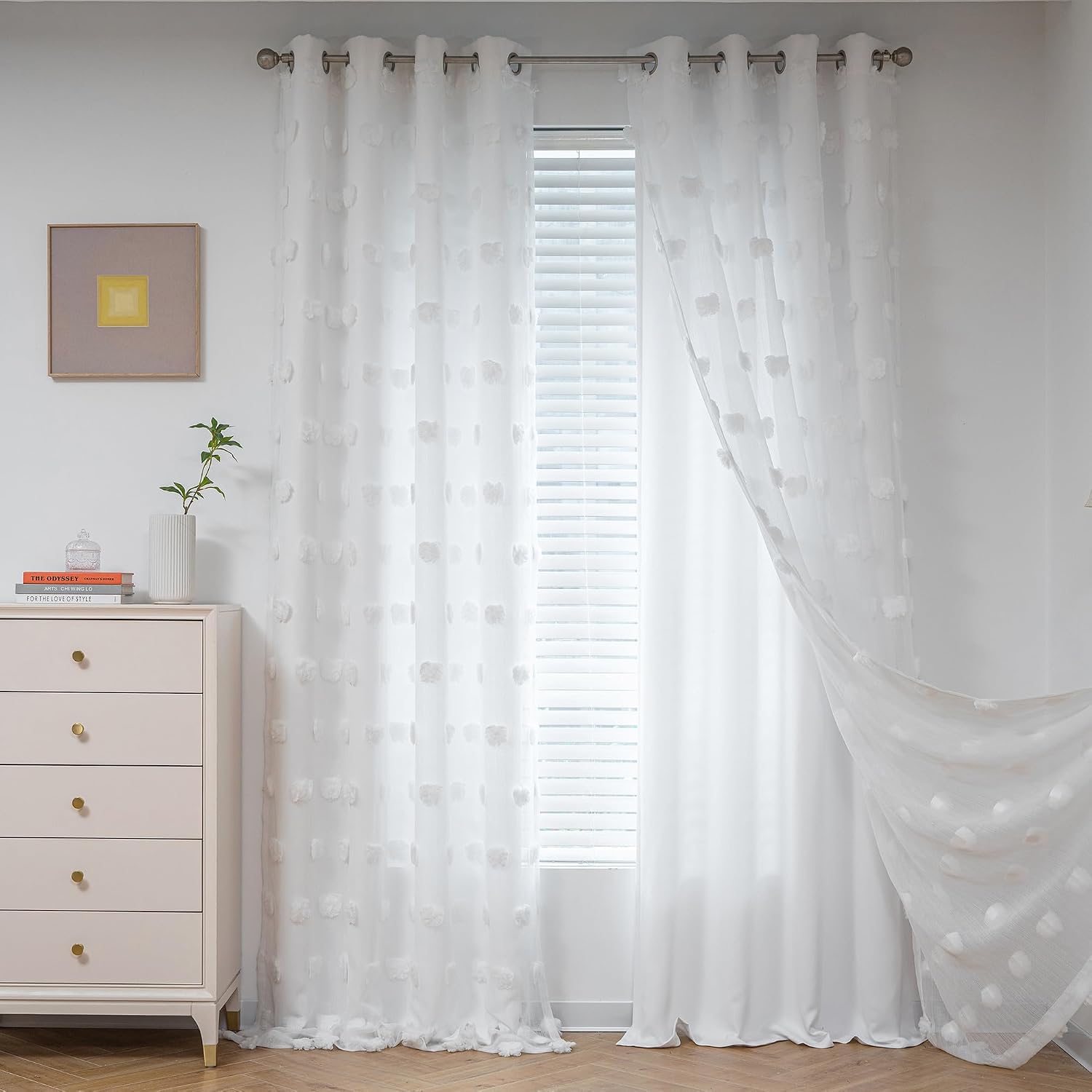95 Inch White Pom Pom Curtains