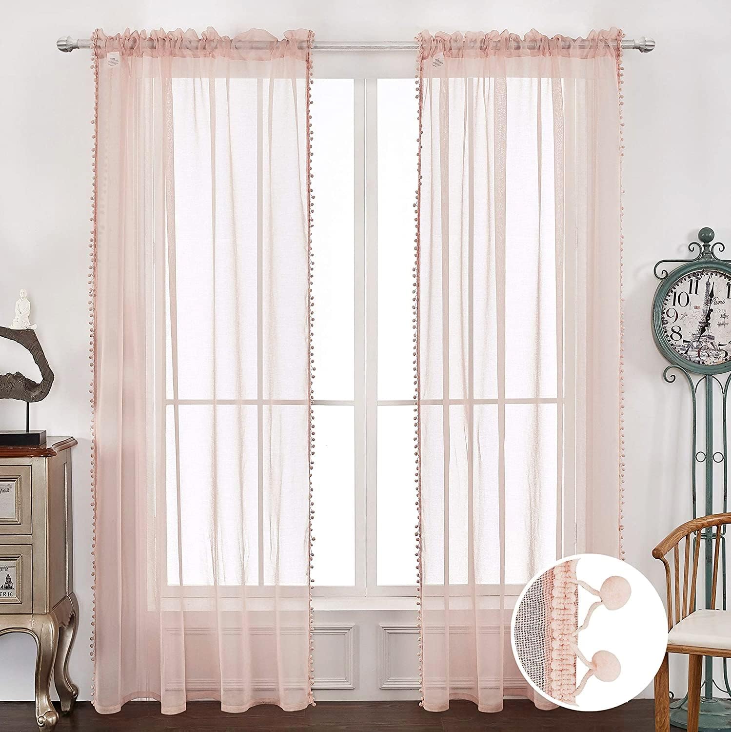 52x63 Pom Pom Sheer Curtains
