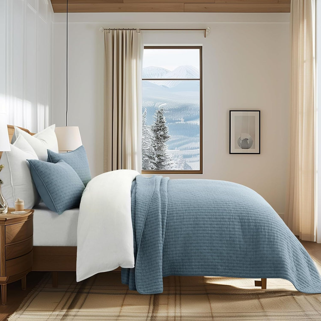 Walsh Queen Dusty Blue Cross Stitch Quilt