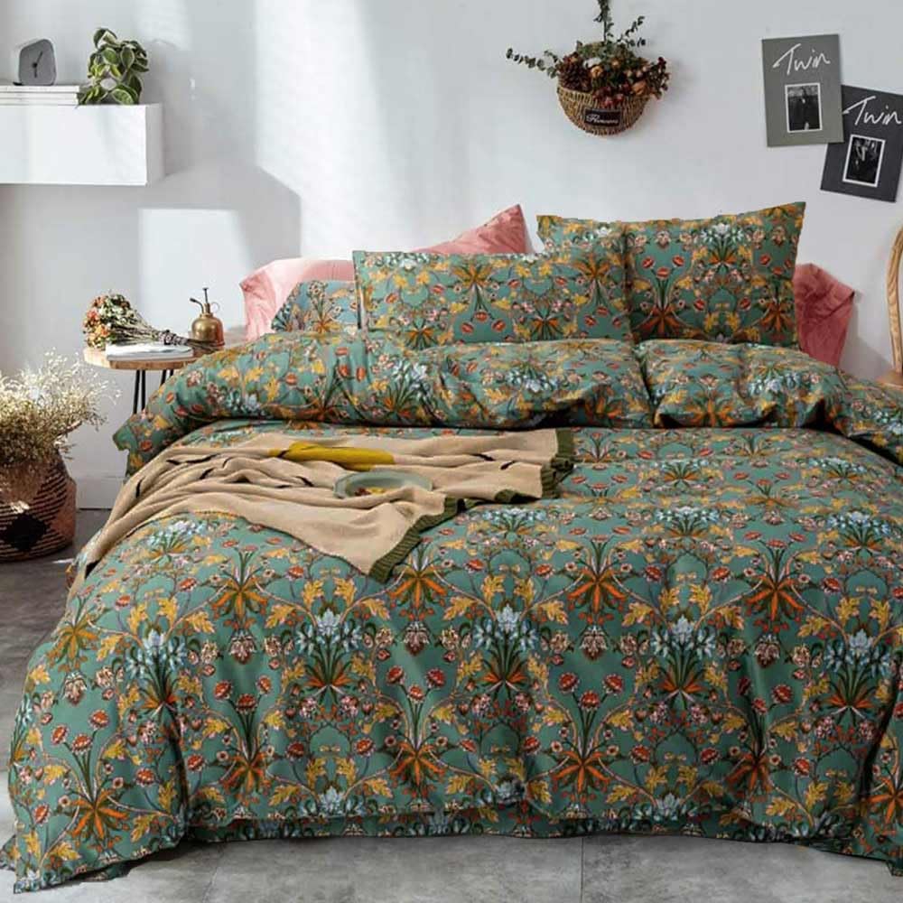90"x90" Green Floral Paisley Duvet Cover Set