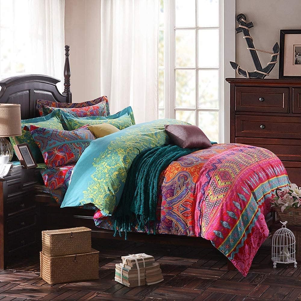 Orange Floral Boho Duvet Cover Set