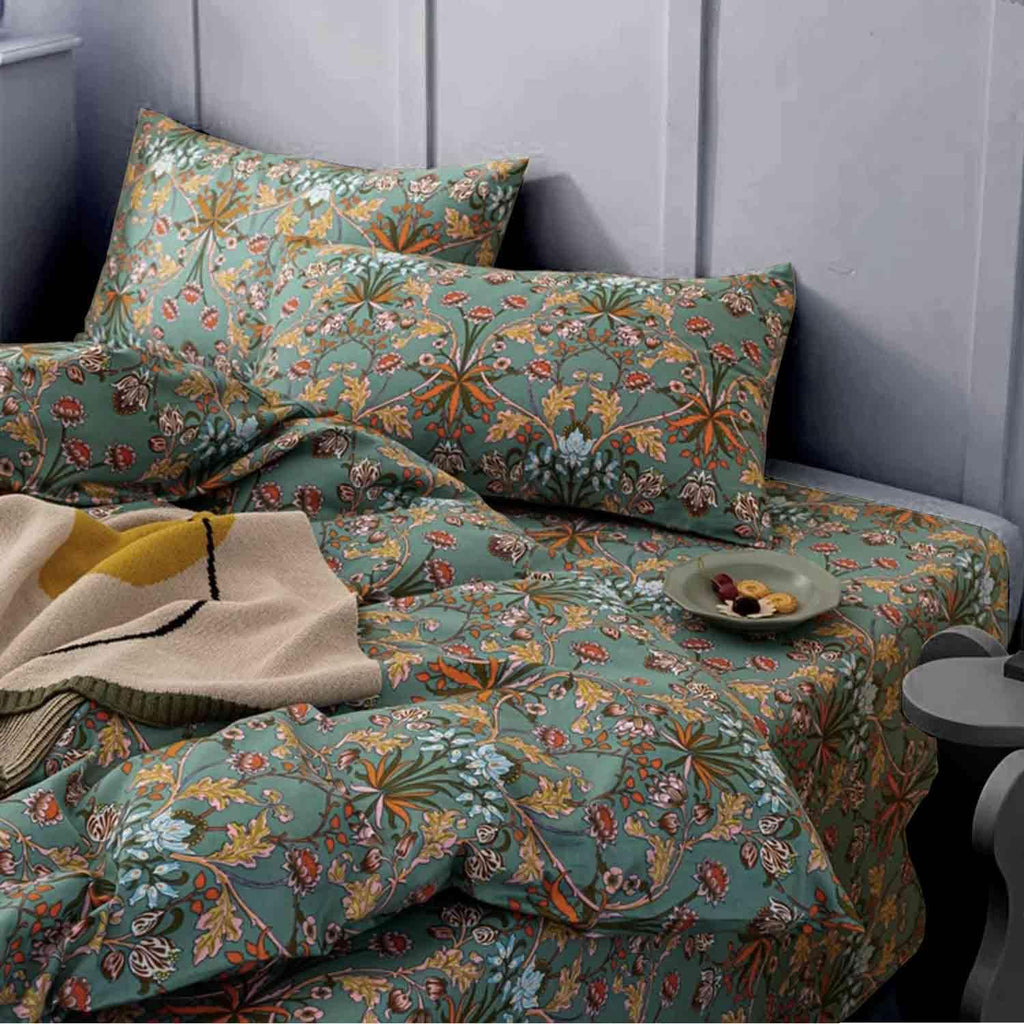 90"x90" Green Floral Paisley Duvet Cover Set