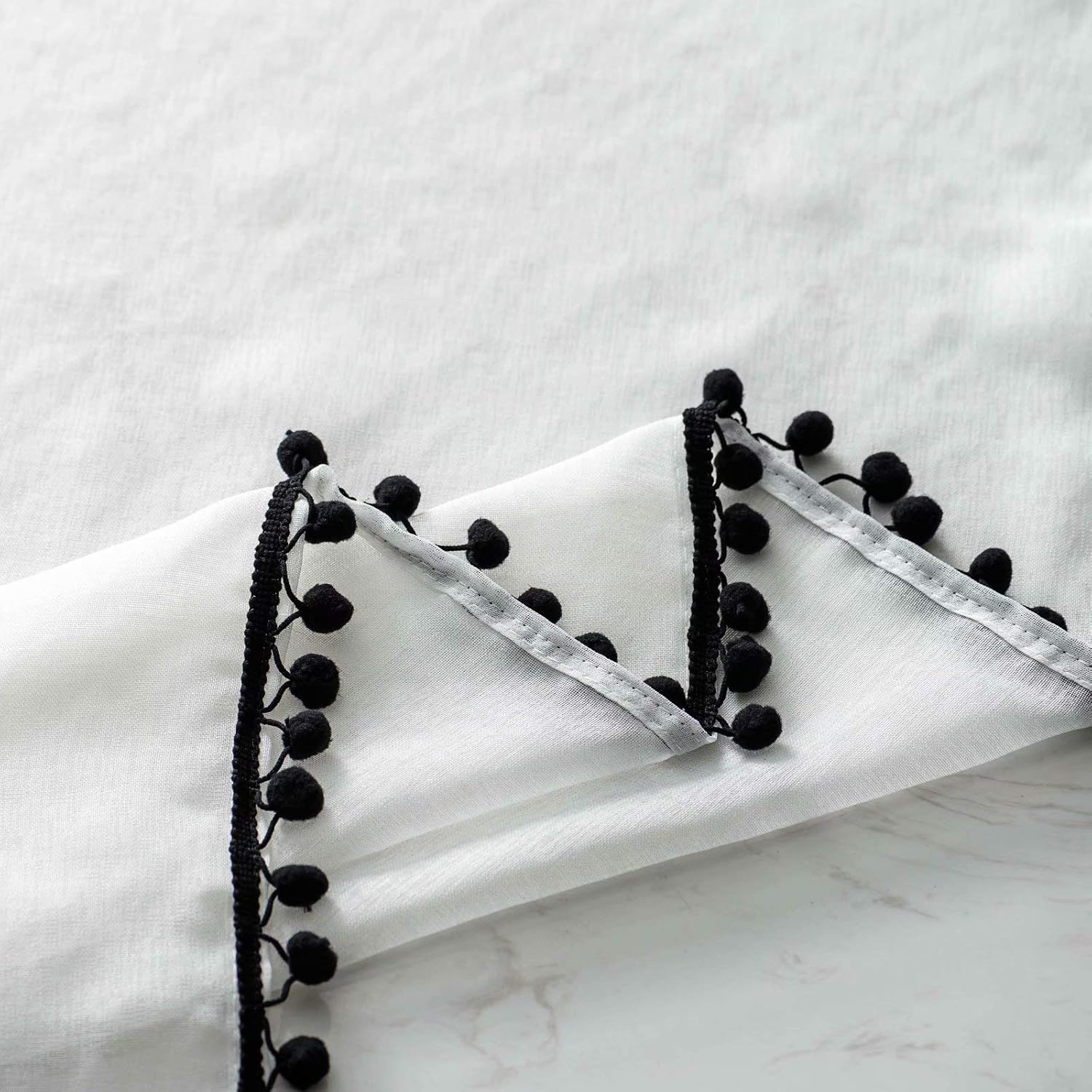 52x63 Black Pom Pom Sheer Curtains