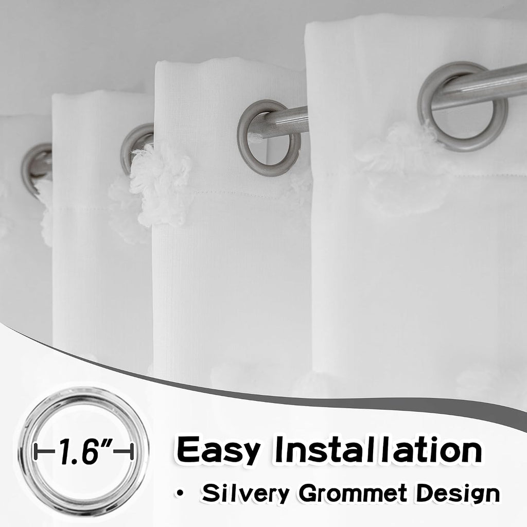 95 Inch White Pom Pom Curtains