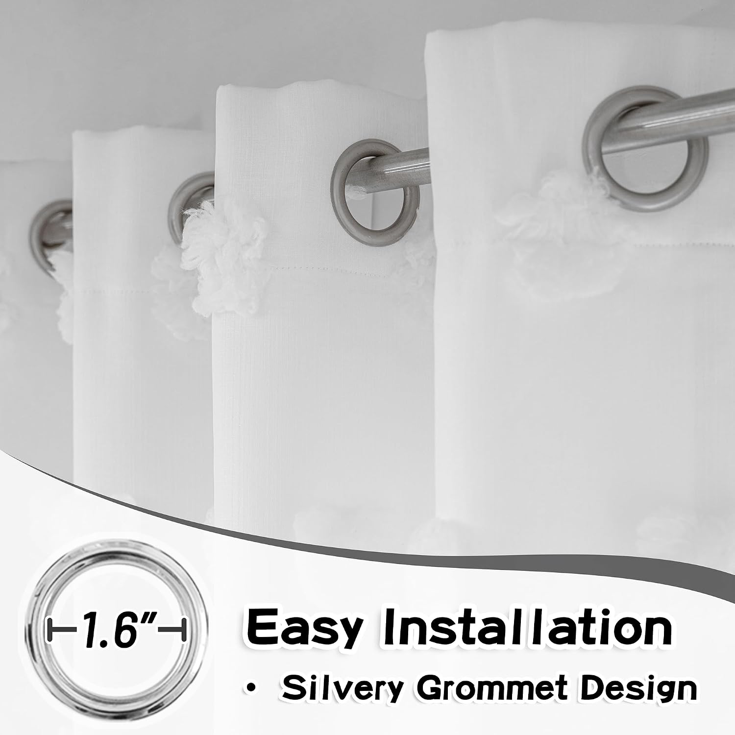 95 Inch White Pom Pom Curtains