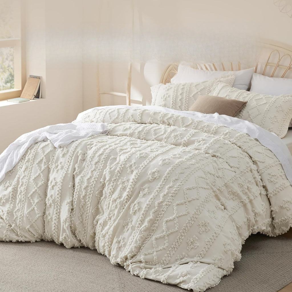 Beige Tufted Boho Duvet Cover Set