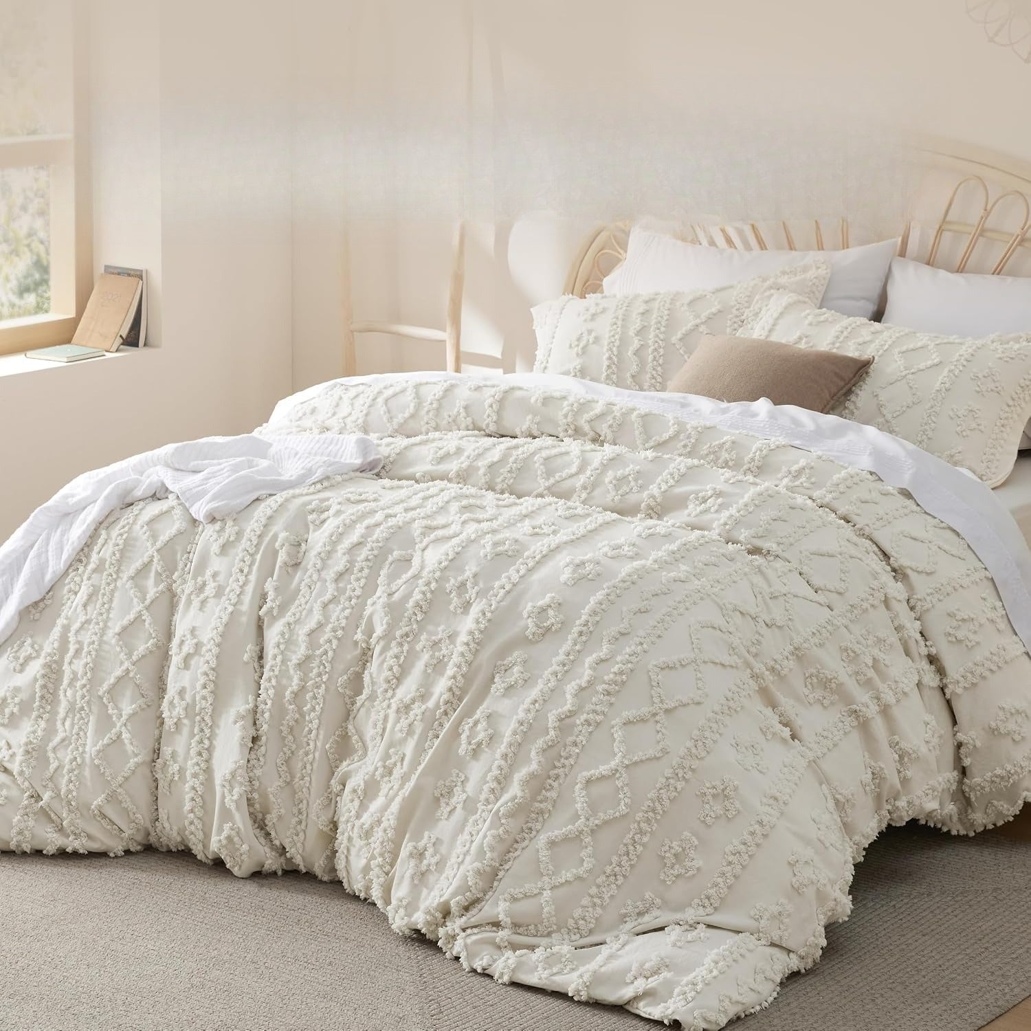 Beige Tufted Boho Duvet Cover Set