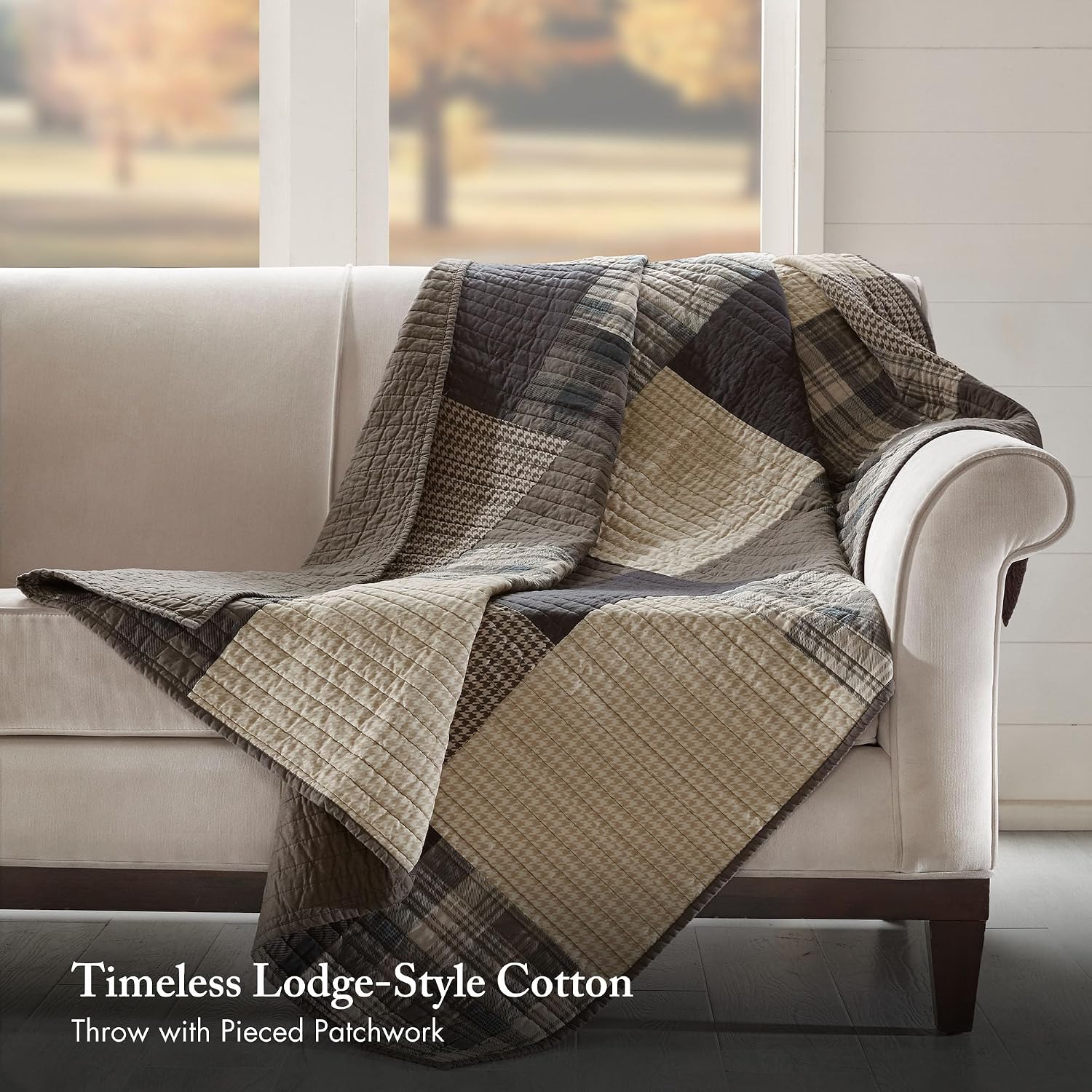 50"x70" Tan Moose Patchwork Throw