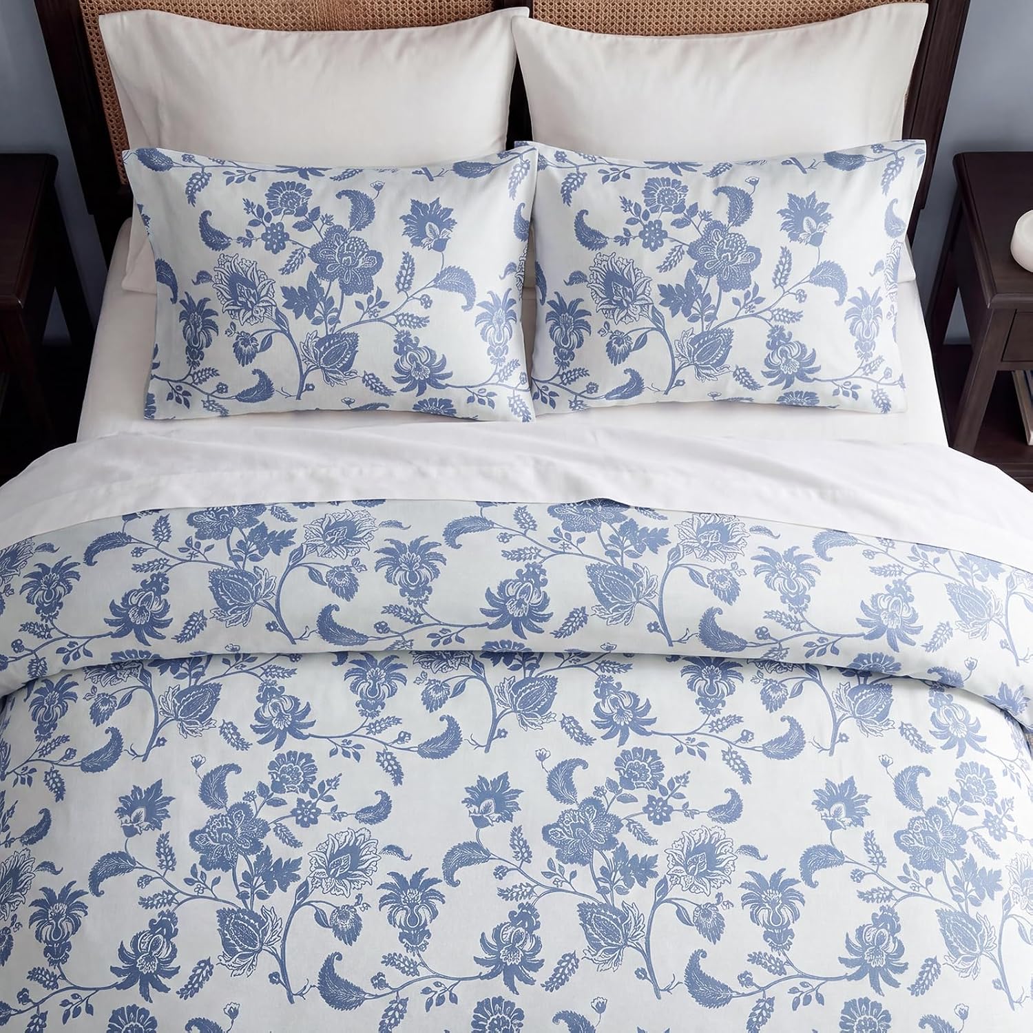 King Blue White Paisley Duvet Cover Set