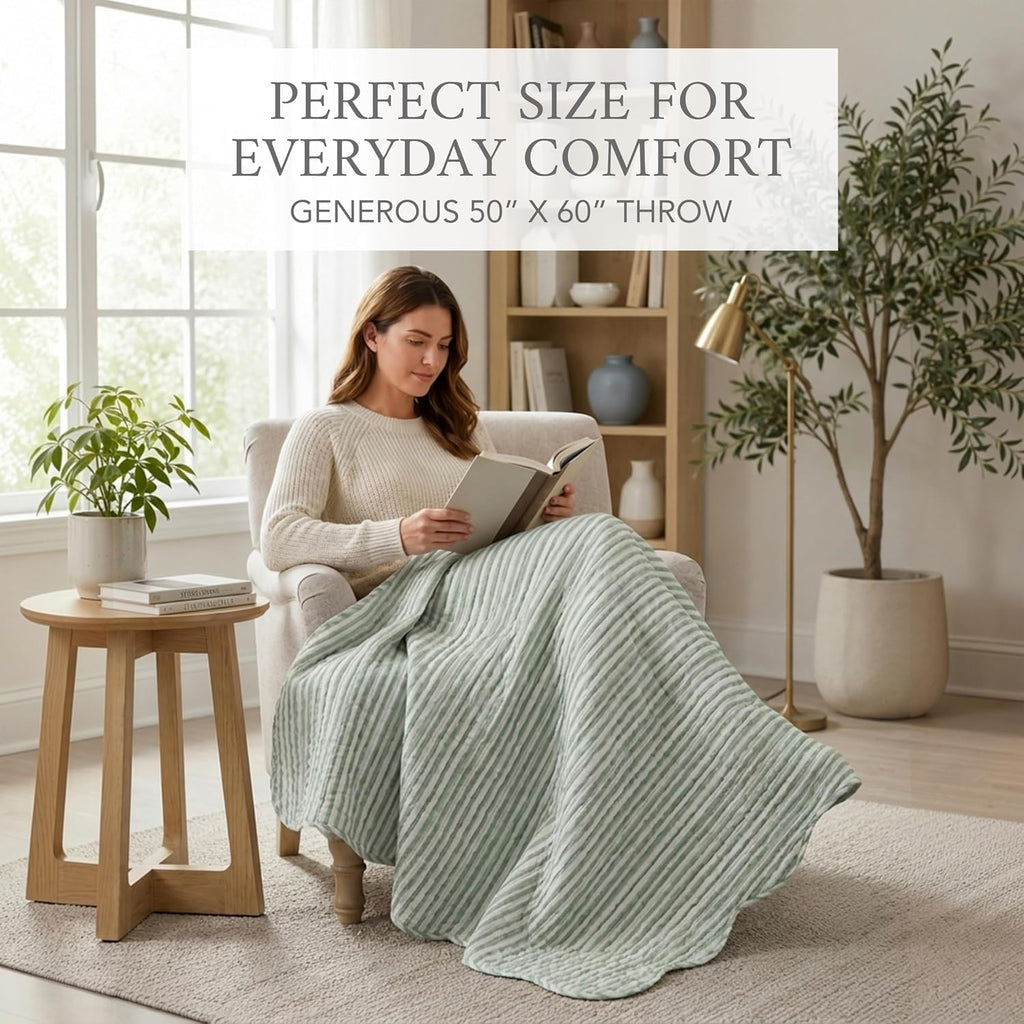 50x60 Sage Stripe Quilted Throw