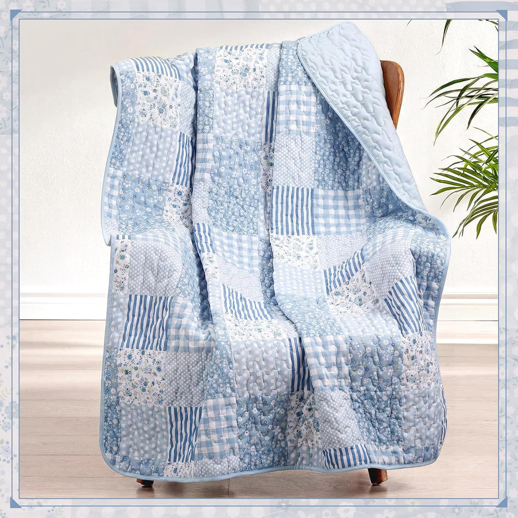 50"x60" Blue Floral Patchwork Quilt