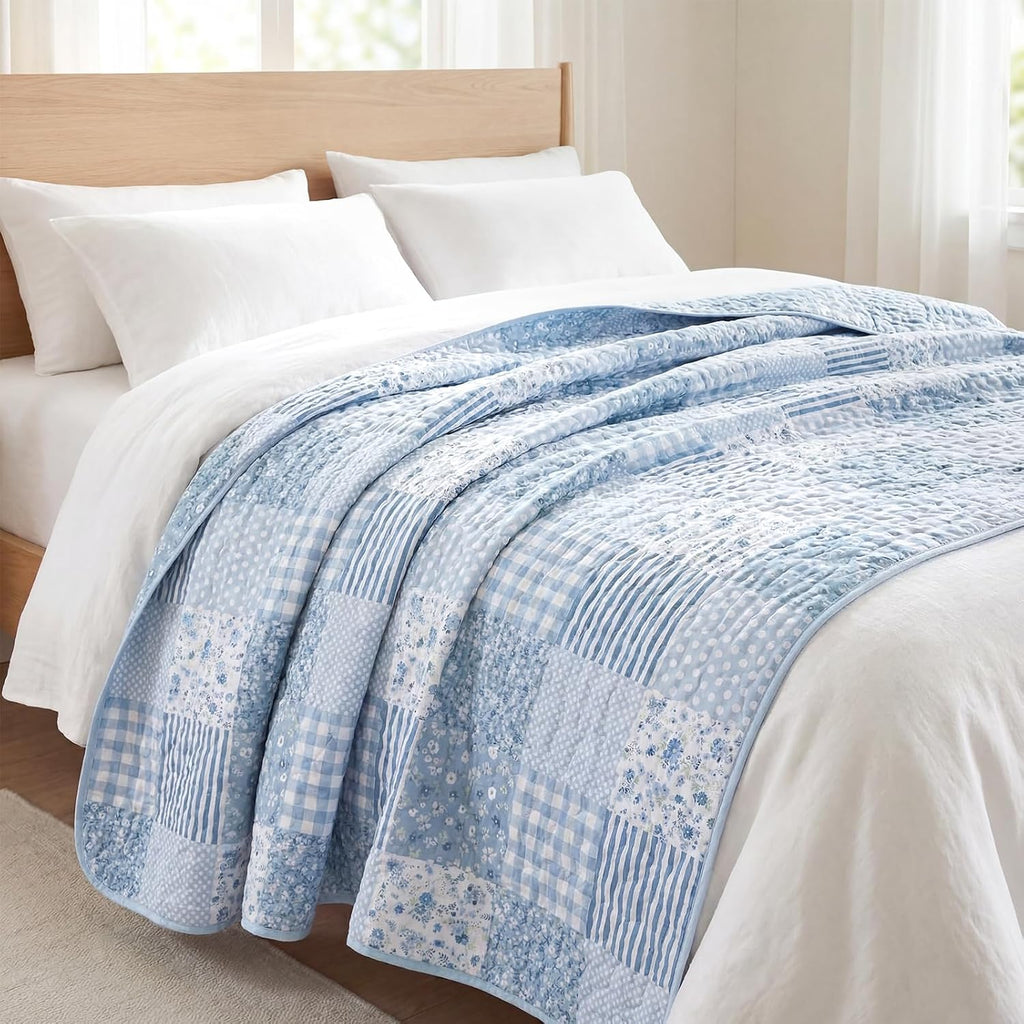 50"x60" Blue Floral Patchwork Quilt