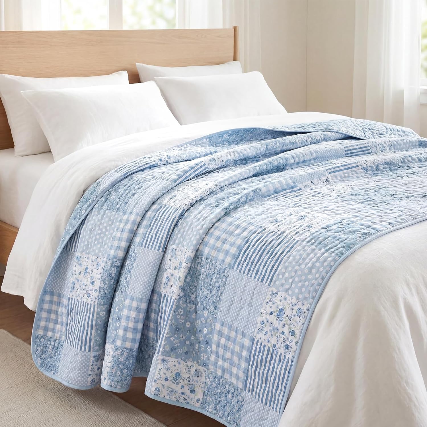 50"x60" Blue Floral Patchwork Quilt