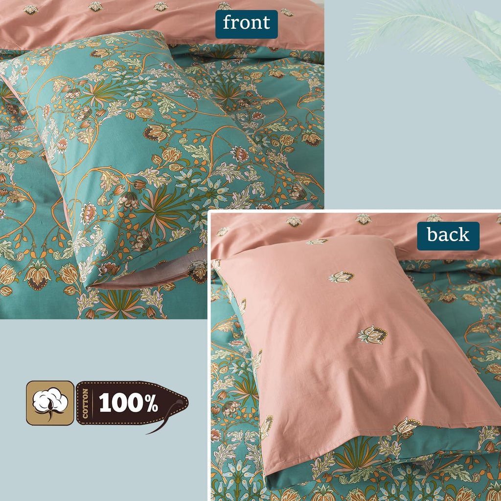 Orange Floral Boho Duvet Cover Set