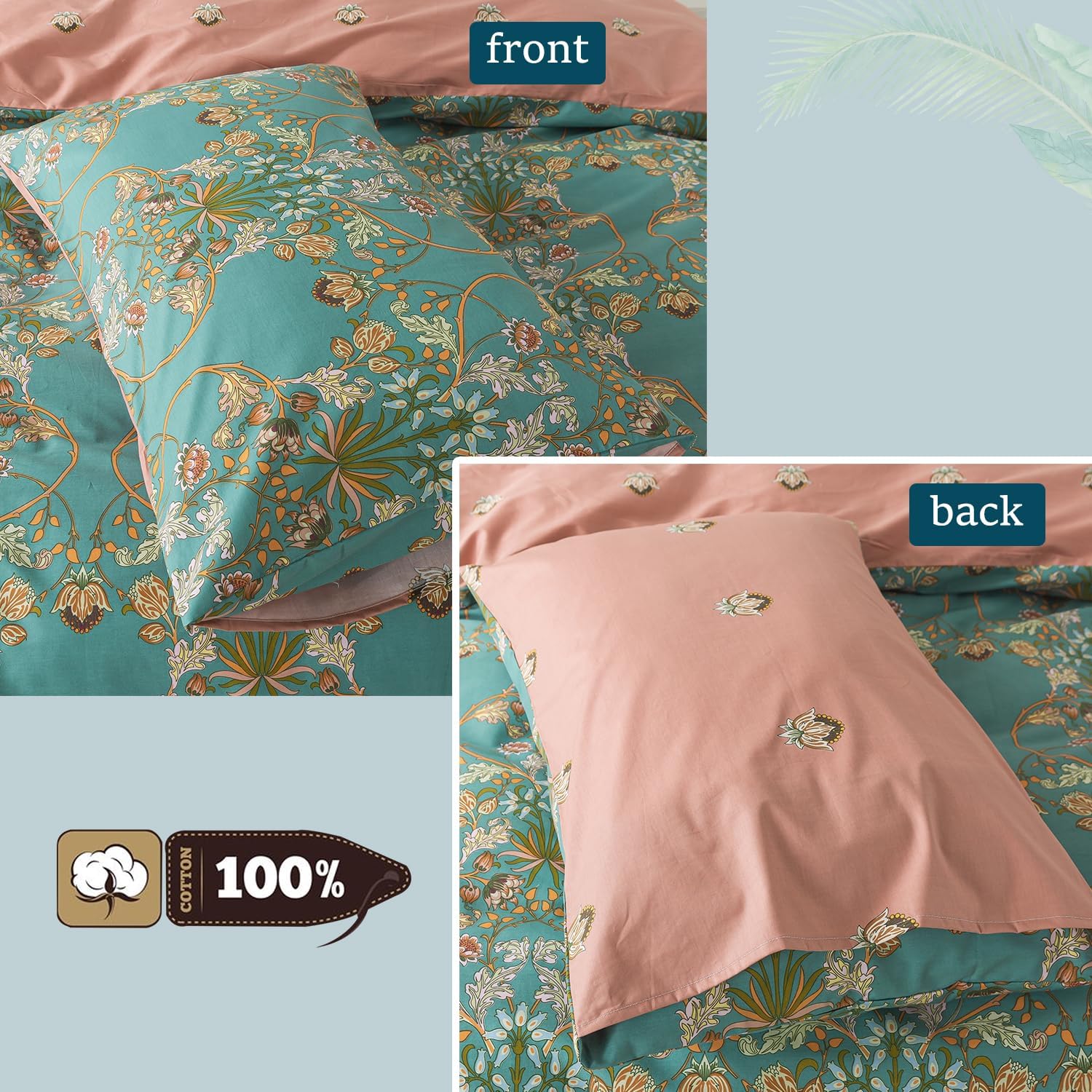 Orange Floral Boho Duvet Cover Set