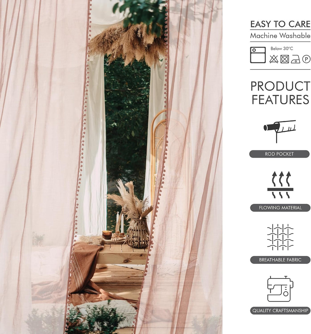 52x63 Pom Pom Sheer Curtains
