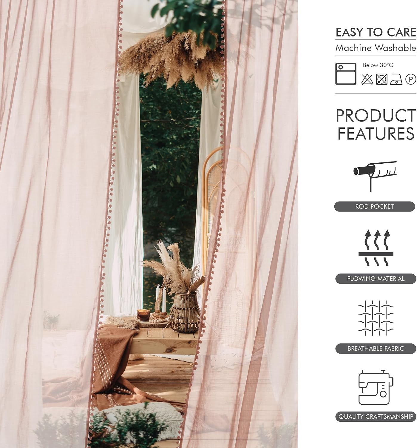 52x84 Pom Pom Sheer Curtains