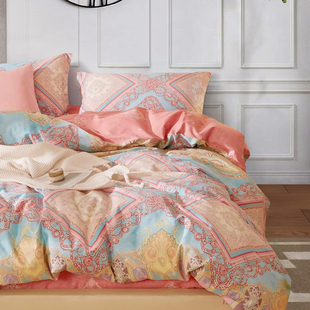 Full Size Pink Boho Duvet Cover Set