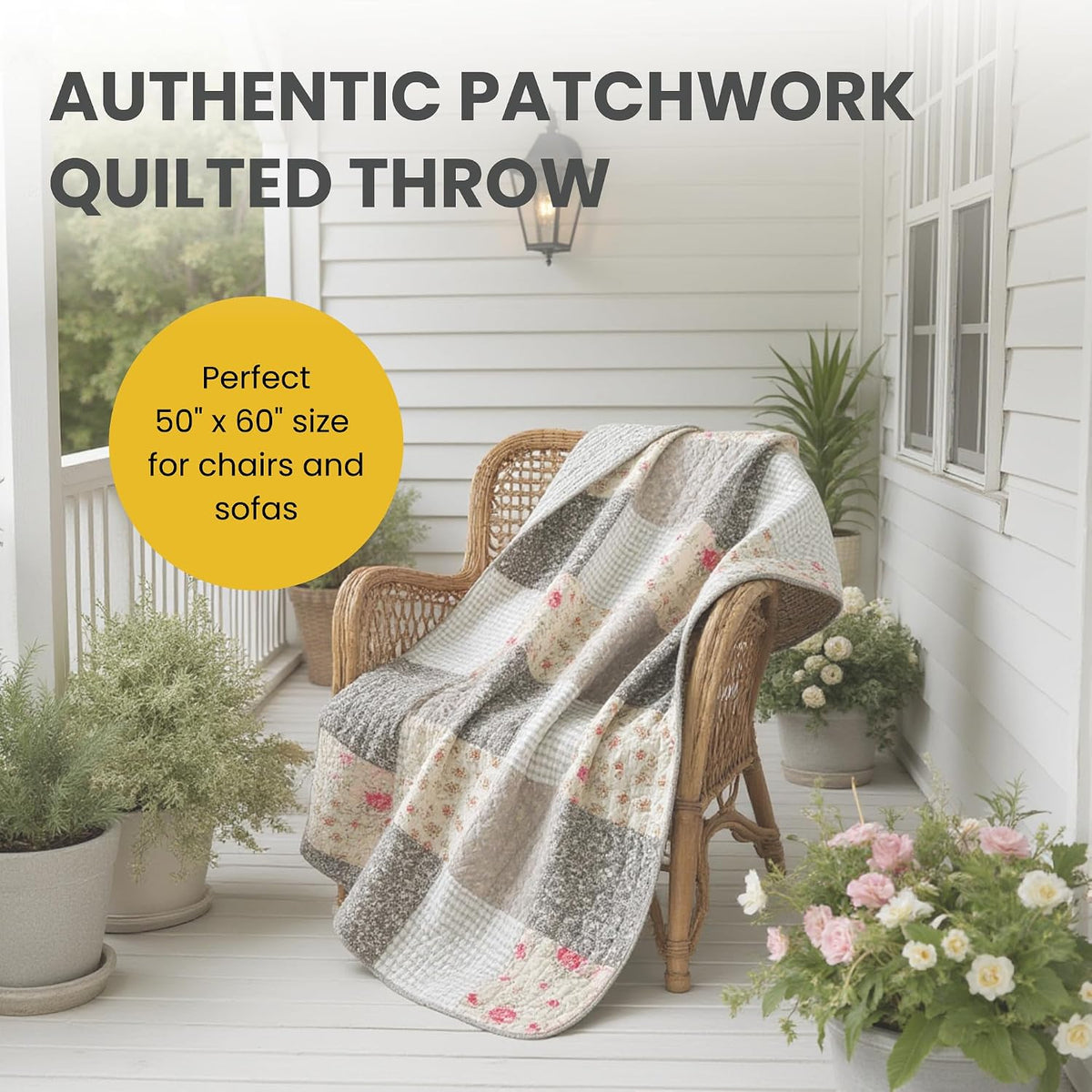 50"x60" Floral Patchwork Throw Blanket
