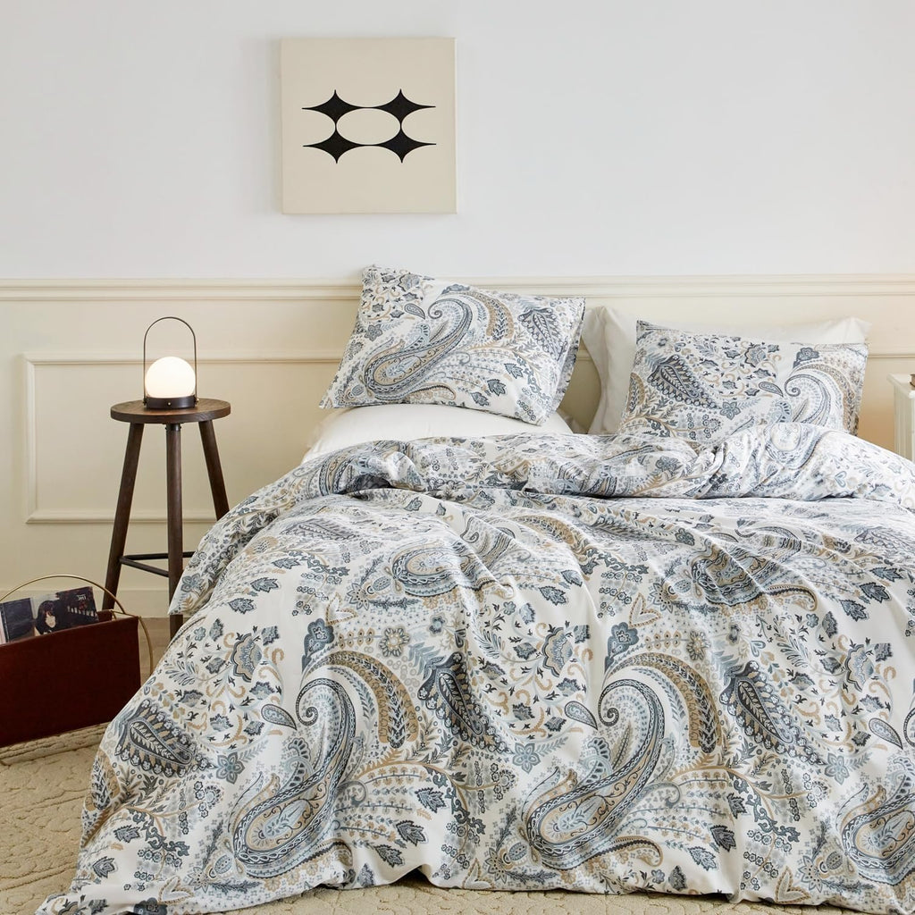 Brown‑Blue Floral Paisley Duvet Cover Set