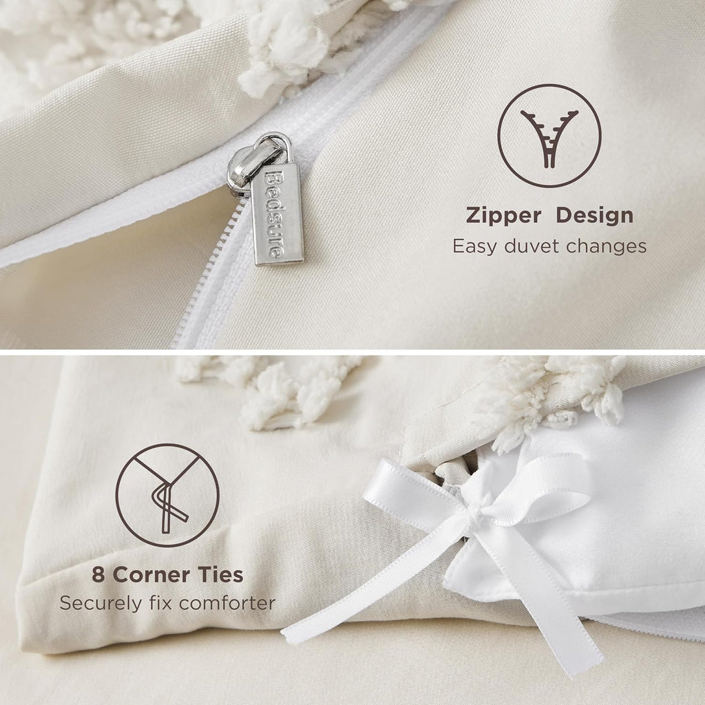 Beige Tufted Boho Duvet Cover Set