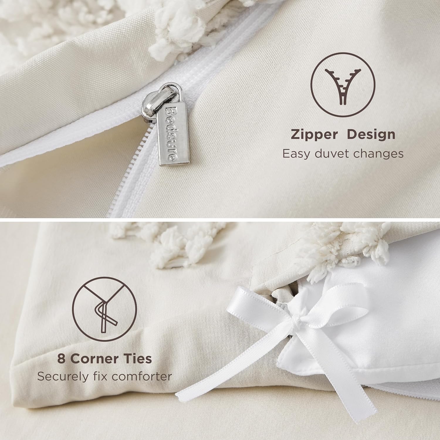 Beige Tufted Boho Duvet Cover Set