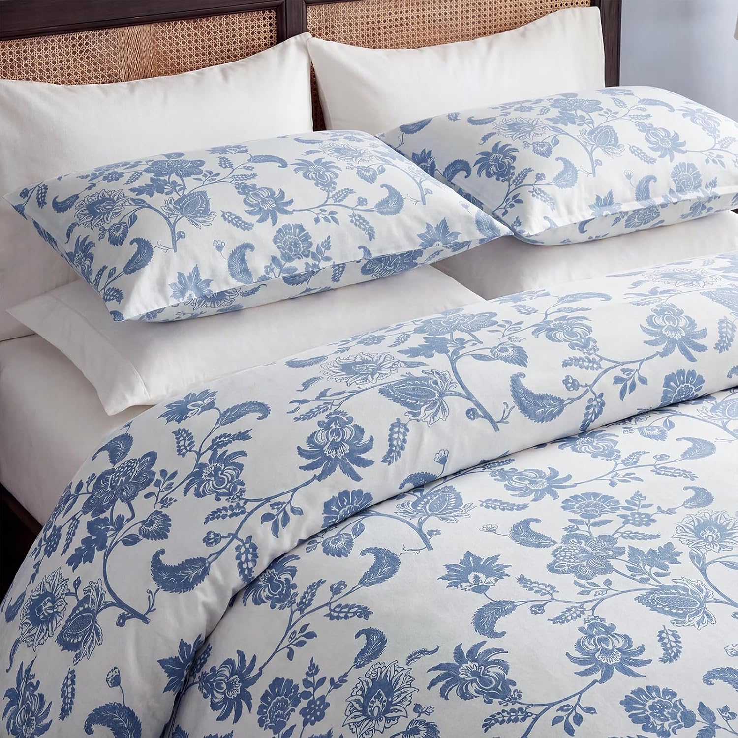 King Blue White Paisley Duvet Cover Set
