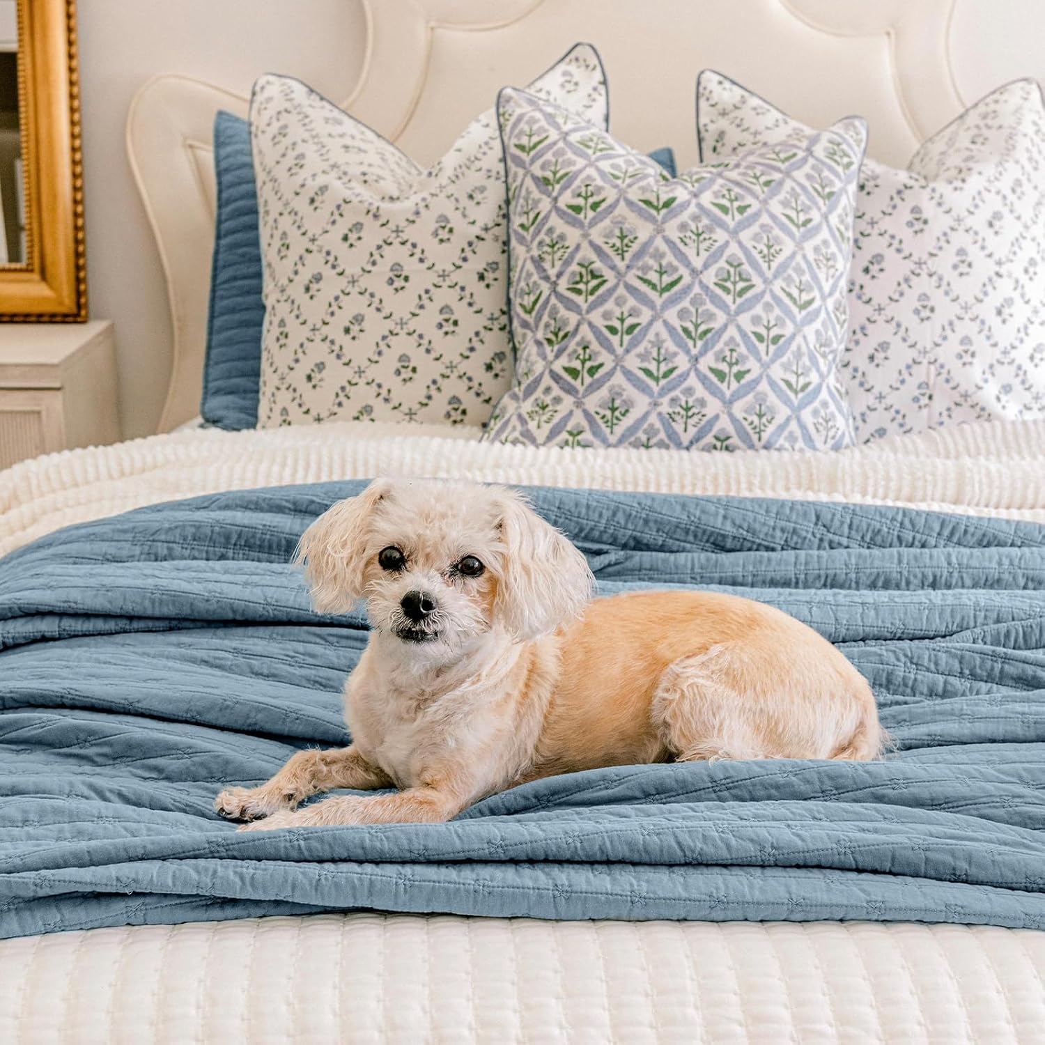Walsh Queen Dusty Blue Cross Stitch Quilt
