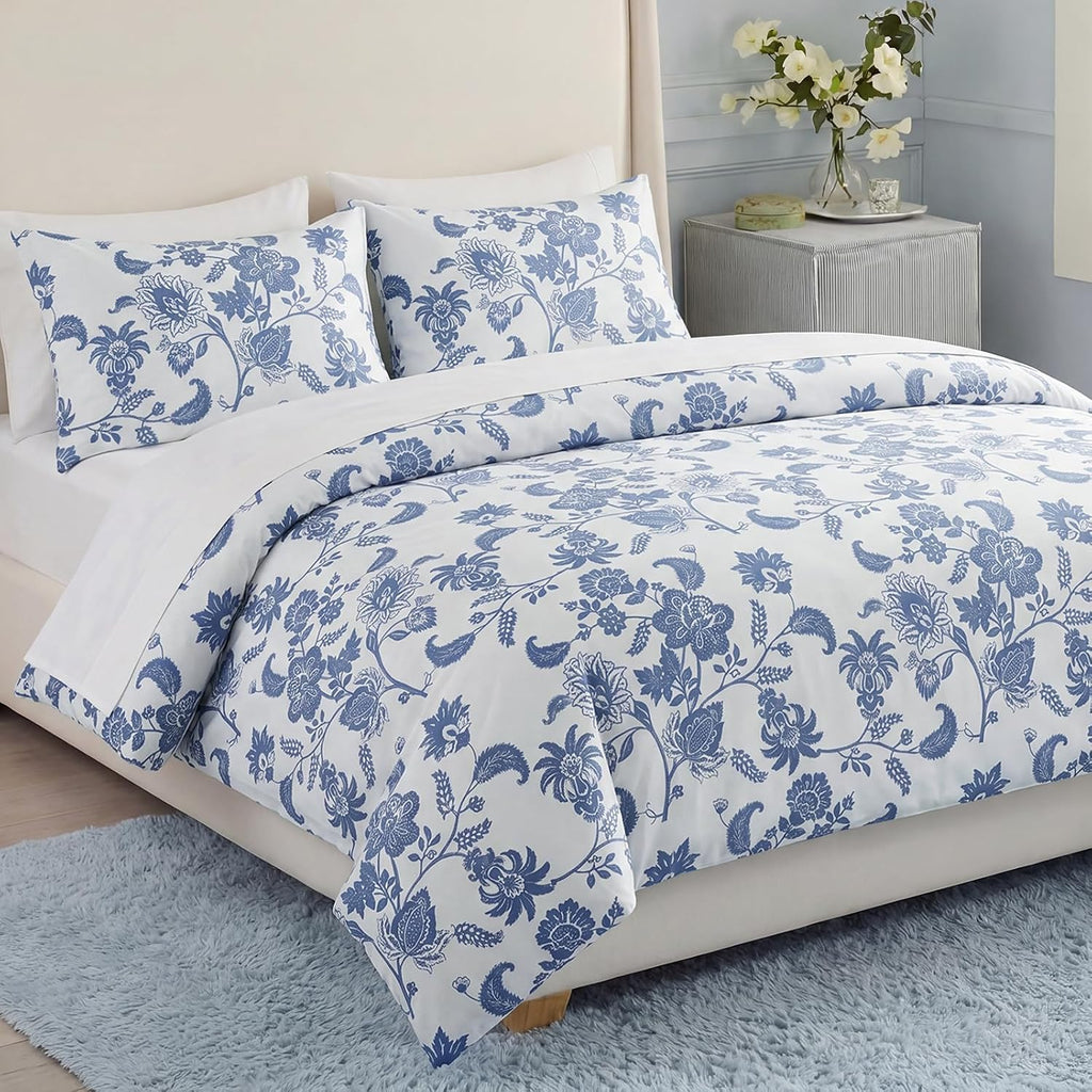 King Blue White Paisley Duvet Cover Set