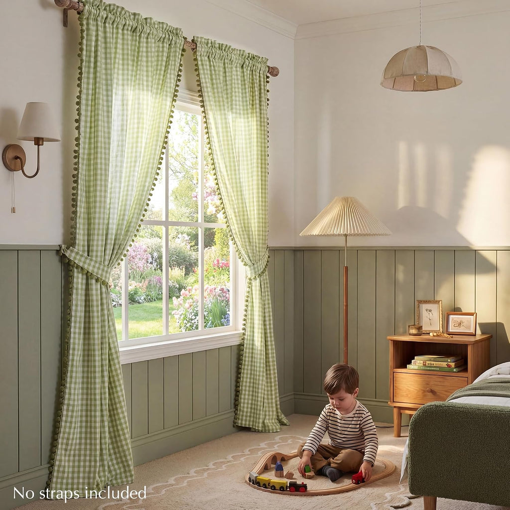 52Wx84L Sage Gingham Curtains