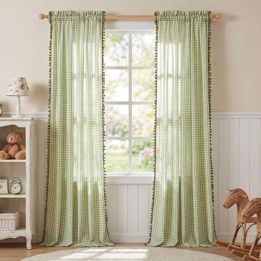 52Wx84L Sage Gingham Curtains