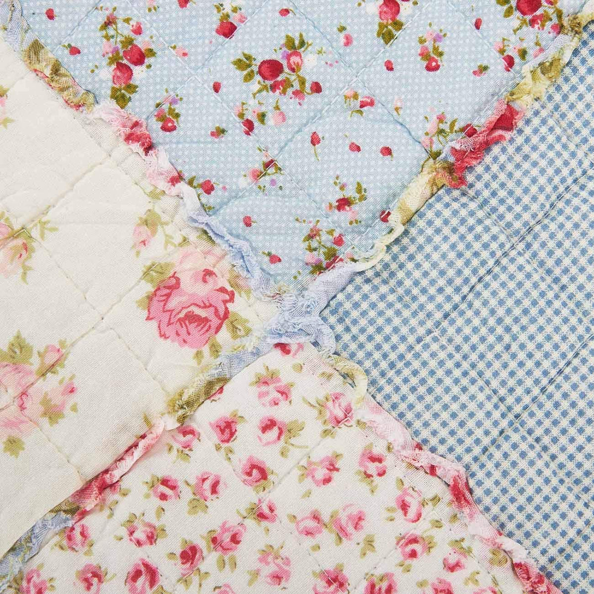 Full‑Queen Blue Floral Patchwork Quilt