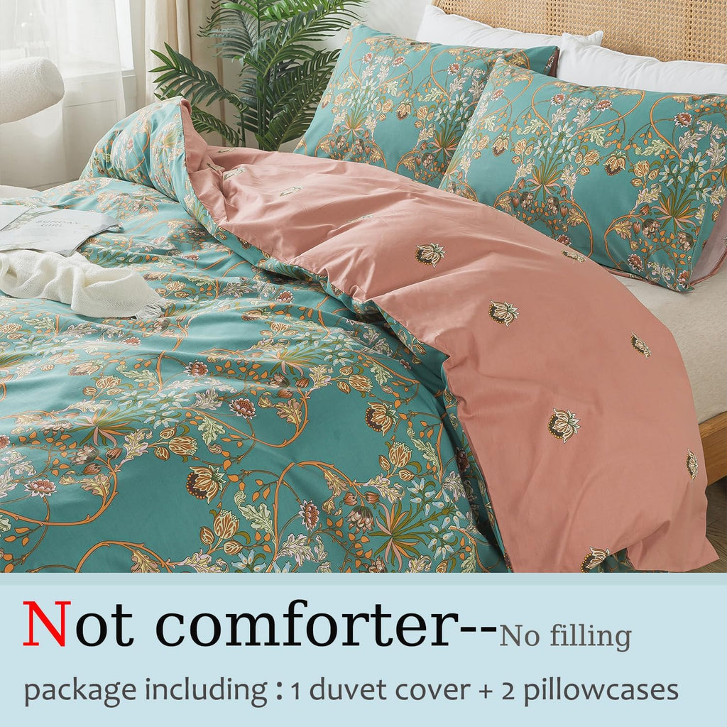 Orange Floral Boho Duvet Cover Set