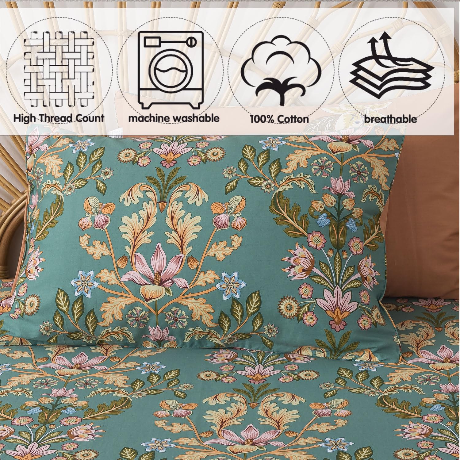 Orange Floral Duvet Cover Set