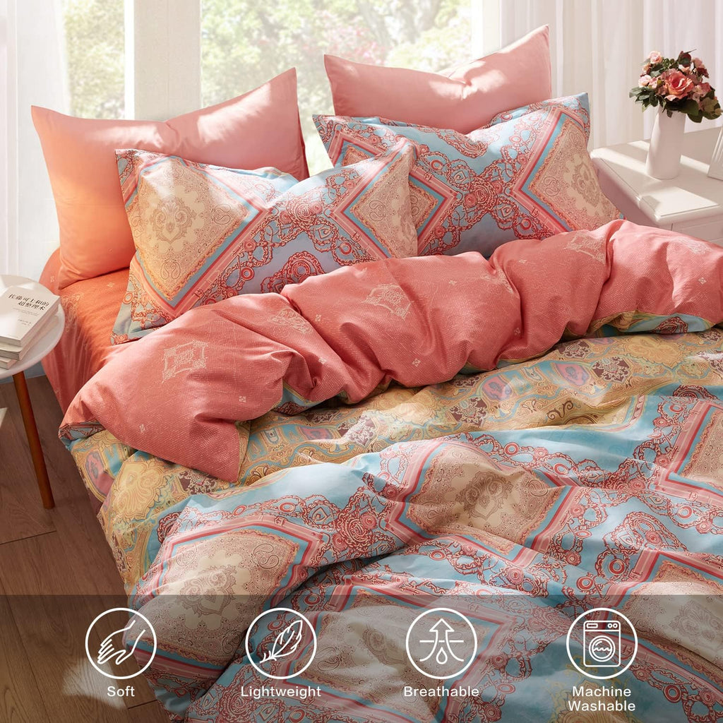 Full Size Pink Boho Duvet Cover Set