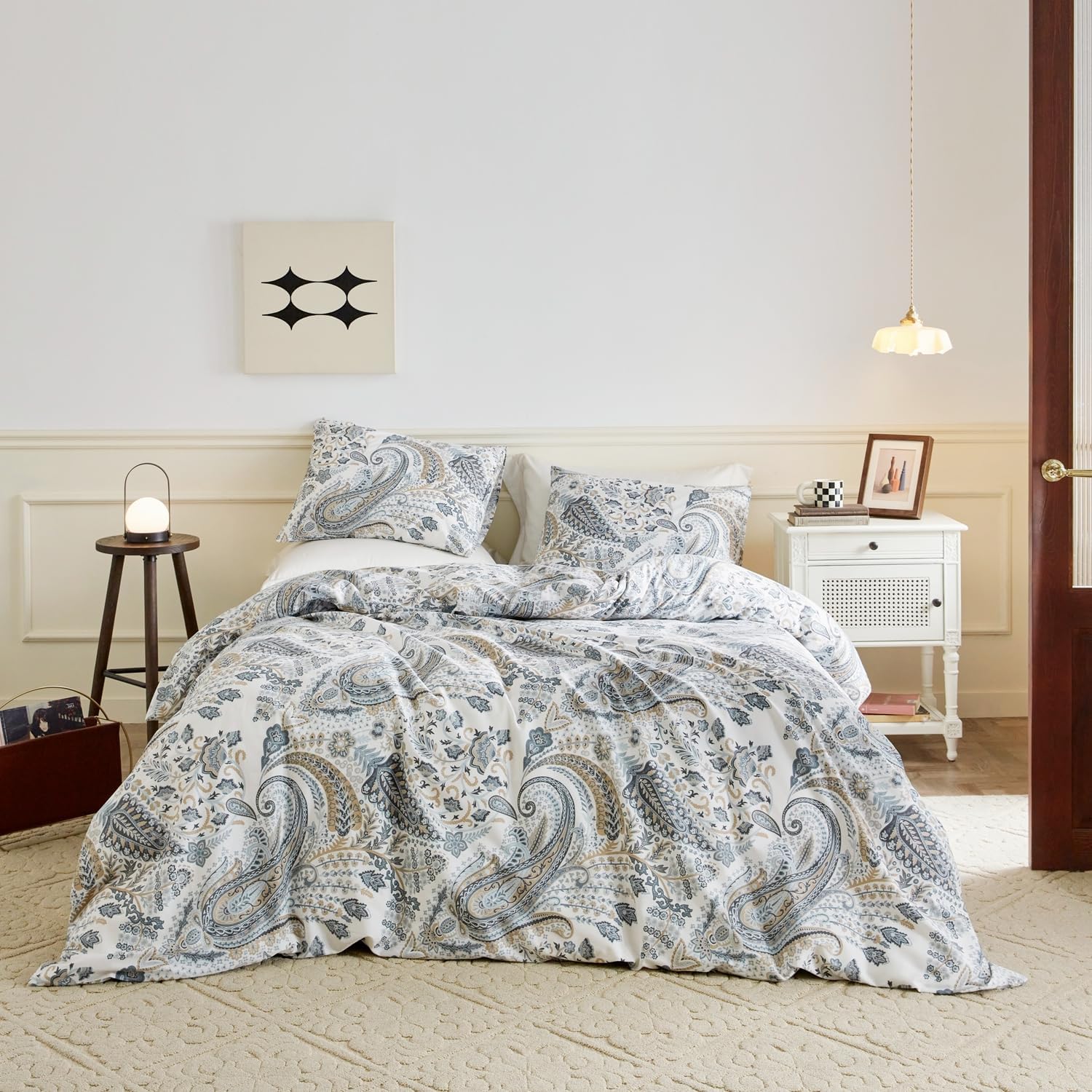 Brown‑Blue Floral Paisley Duvet Cover Set